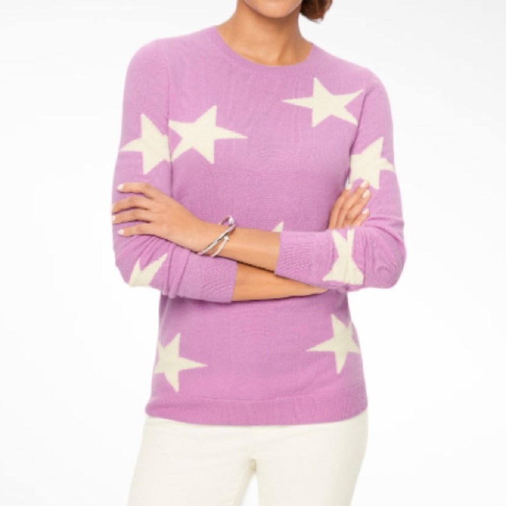 NEW TALBOTS 100% CASHMERE CREWNECK STAR SWEATER SIZE SMALL